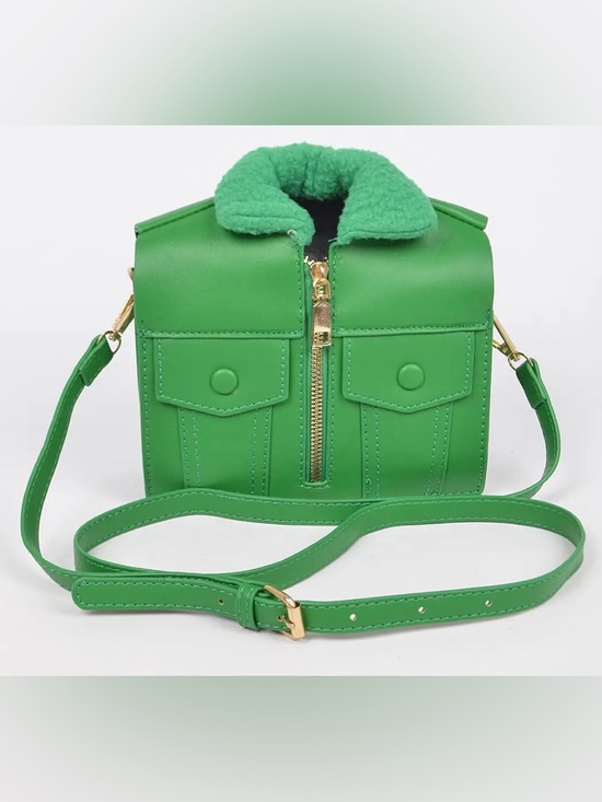 3Am Forever Handbags - Vibrant Green Faux Leather Jacket-Shaped Crossbody Bag with Removable Strap NWOT